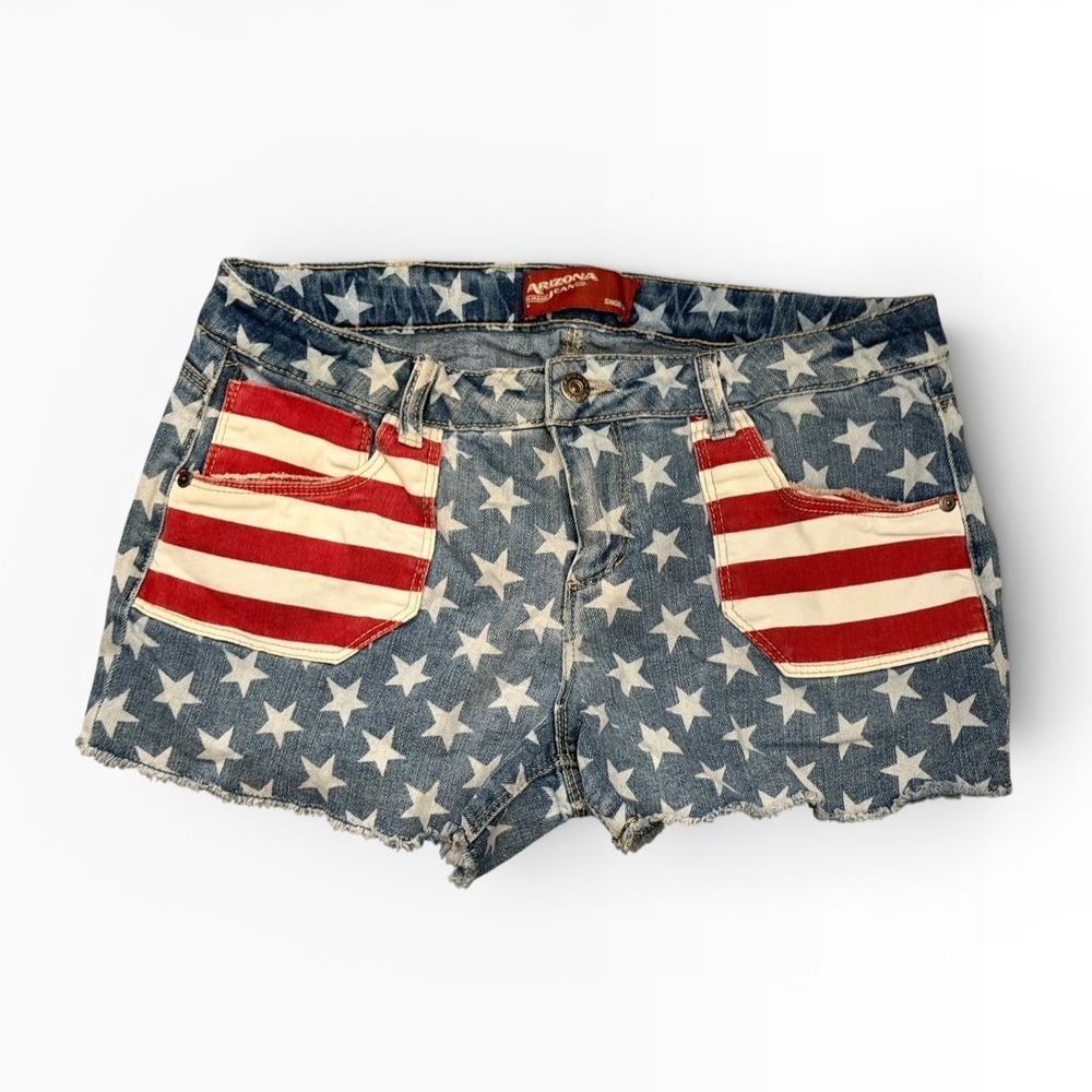 Arizona Jean Americana Star Stripes Denim Shorts Girls 16.5Plus (30" Adj. Waist)
